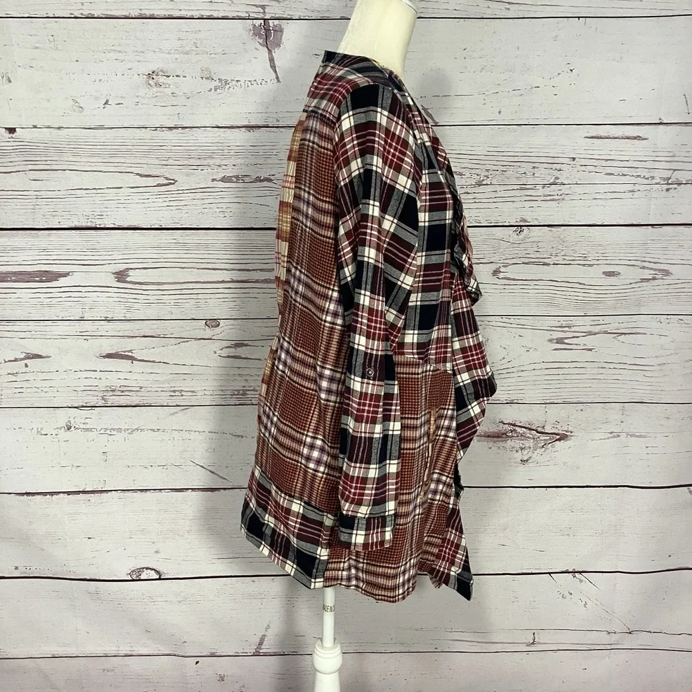 Cato Plaid Patchwork Open Front Cardigan Womens Size XL‎ Draped Fall Boho
